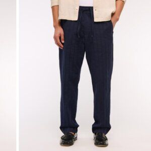 Abercrombie & Fitch Men's Loose Linen-Blend Pull-On Pant Blue NWT XL Casual
